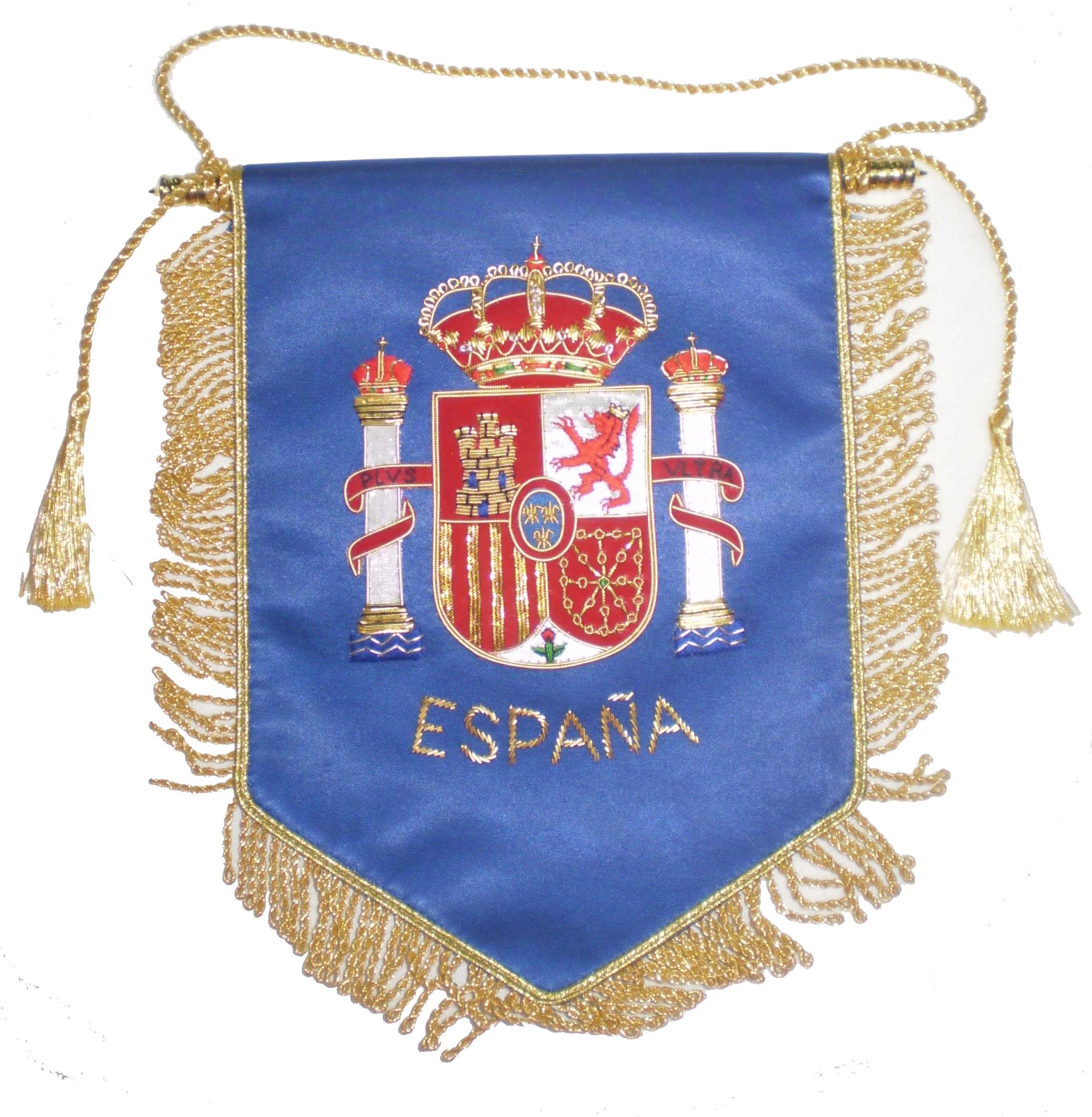 Banderín azul bordado escudo de España a mano
